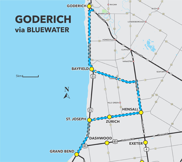 Route 3 Grand Bend to Goderich via St. Joseph, Zurich, Hensall and Bayfield