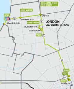 Image of Route 2 Grand Bend to London via Dashwood, Exeter, Huron Park & Centralia