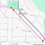 Google map showing where to catch the bus in Bayfield